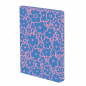 Preview: Nuuna, Notizbuch,Flex-Cover aus recyceltem Leder Seiten Punktraster,Flower Power, bedruckt Blumenmotiv blau-rosa, Rückseite